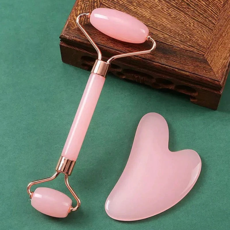 Facial Roller & Gua Sha Set -- Anti-Aging, Skin Tightening & Glow