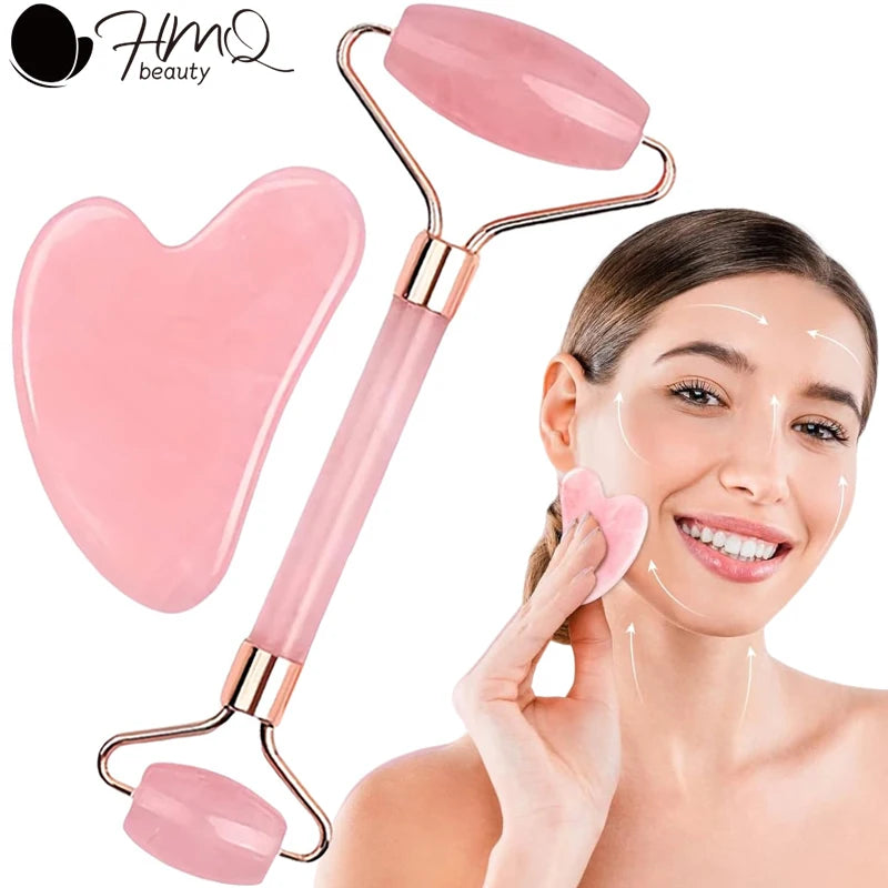 Facial Roller & Gua Sha Set -- Anti-Aging, Skin Tightening & Glow