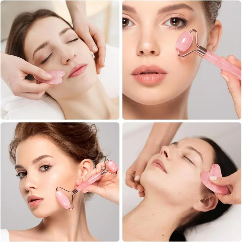 Facial Roller & Gua Sha Set -- Anti-Aging, Skin Tightening & Glow