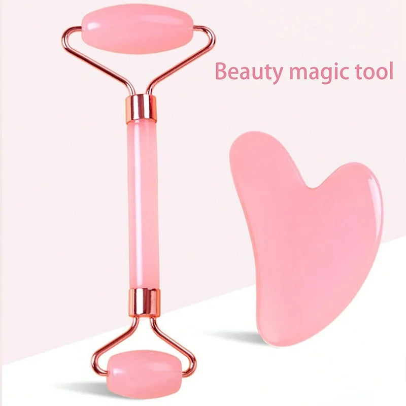 Facial Roller & Gua Sha Set -- Anti-Aging, Skin Tightening & Glow