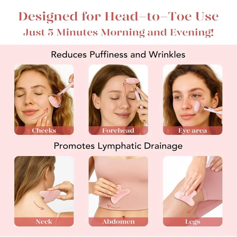 Facial Roller & Gua Sha Set -- Anti-Aging, Skin Tightening & Glow